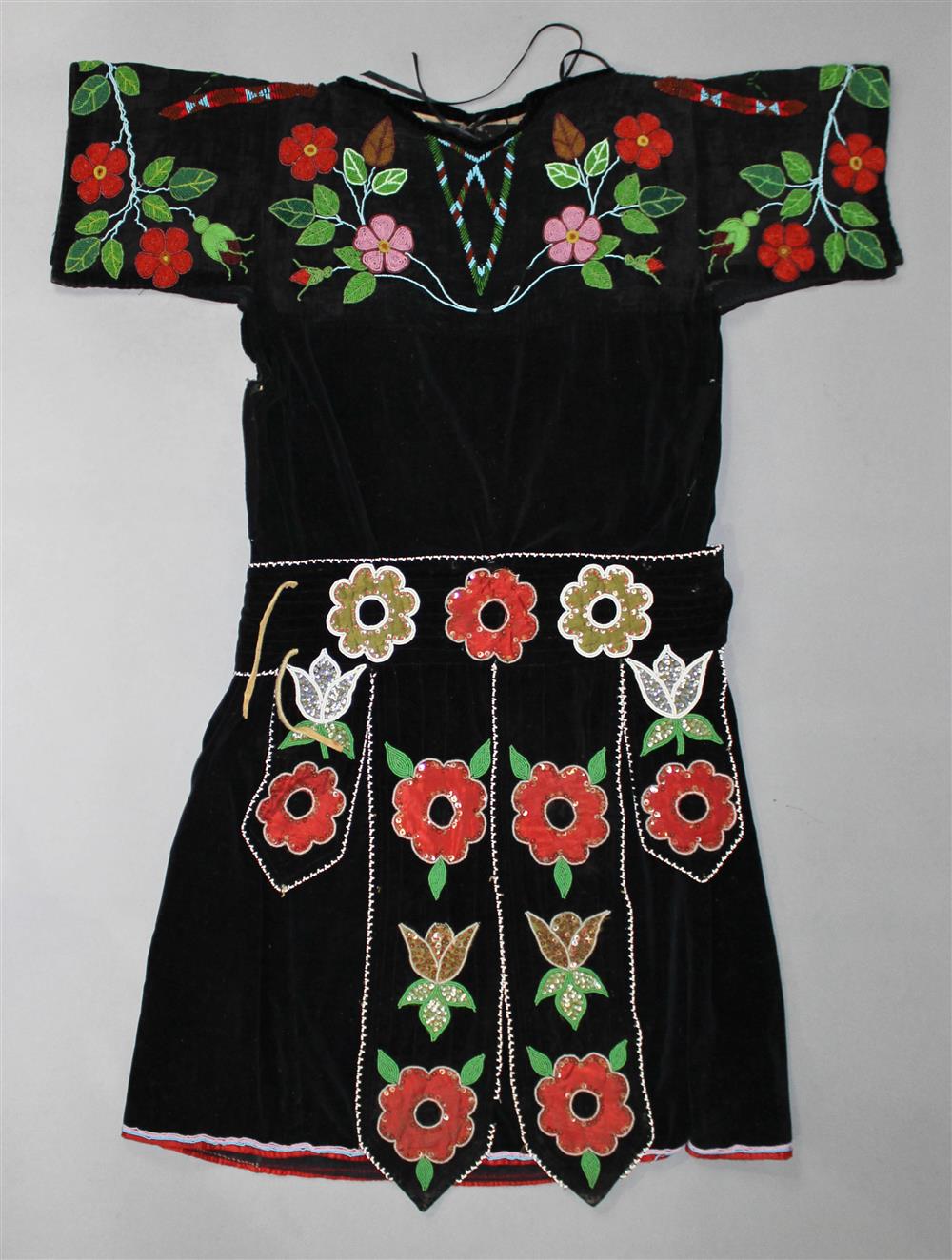 Appraisal: GREAT LAKES BEADED CLOTH WOMAN'S DRESS meandering floral beading on