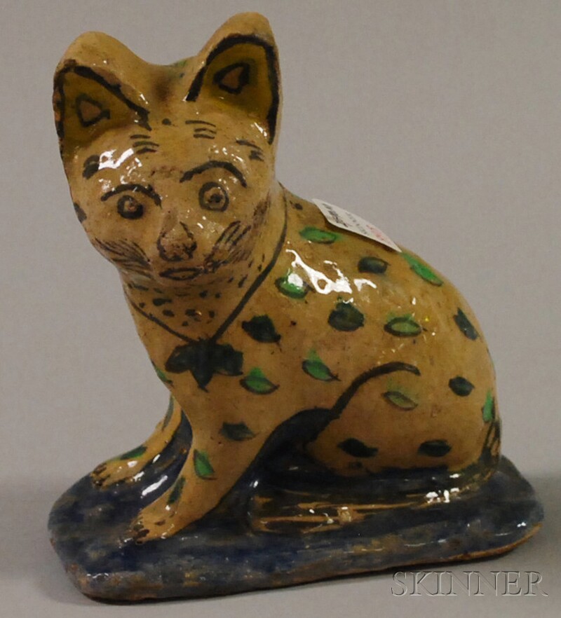 Appraisal: Persian Glazed Ceramic Seated Cat Figure ht in