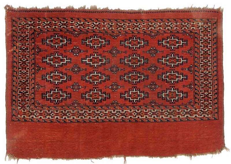 Appraisal: Antique Tekke Mat early th century four rows hooked edge