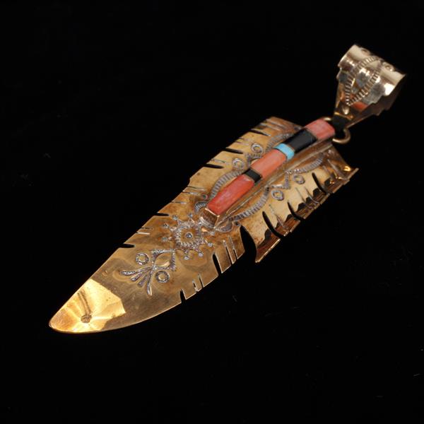 Appraisal: Native American Sterling Silver Gilt Feather Pendant with bezel set