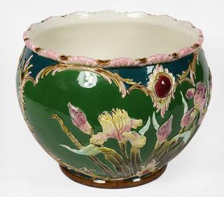 Appraisal: Eichwald majolica pottery centerbowl circa the bulbous bowl with relief