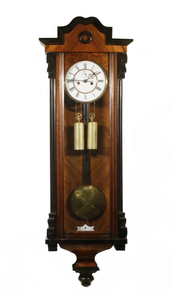 Appraisal: VIENNA REGULATOR Walnut and Black Lacquer Regulator Clock with ogee