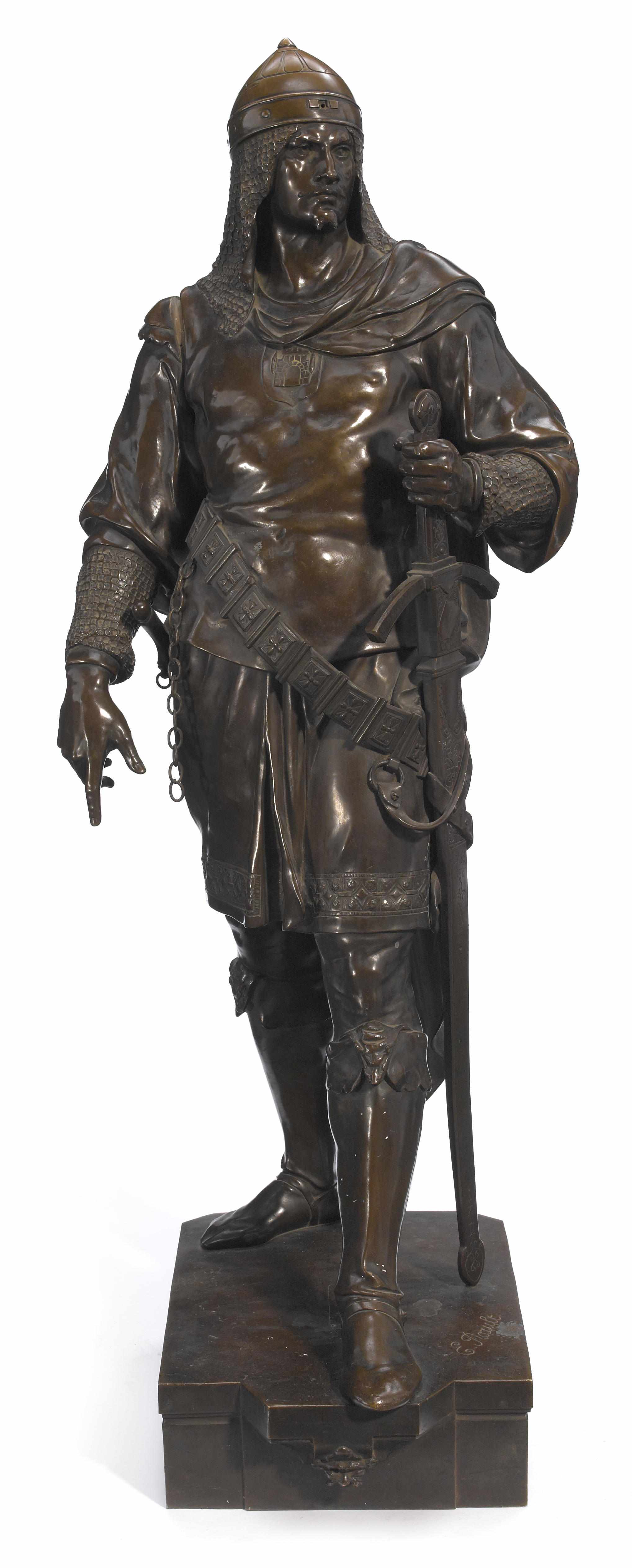 Appraisal: A French patinated bronze figure of a warrior after a