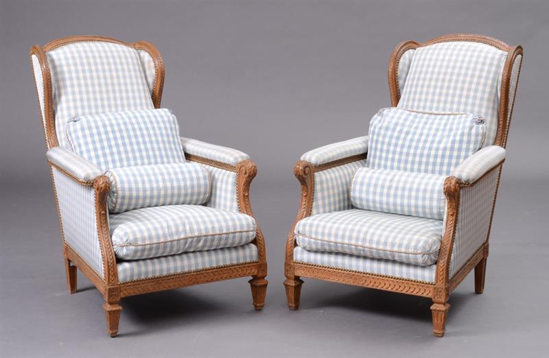 Appraisal: PAIR OF FINE LOUIS XVI BEECHWOOD WINGED BERGERES STAMPED F