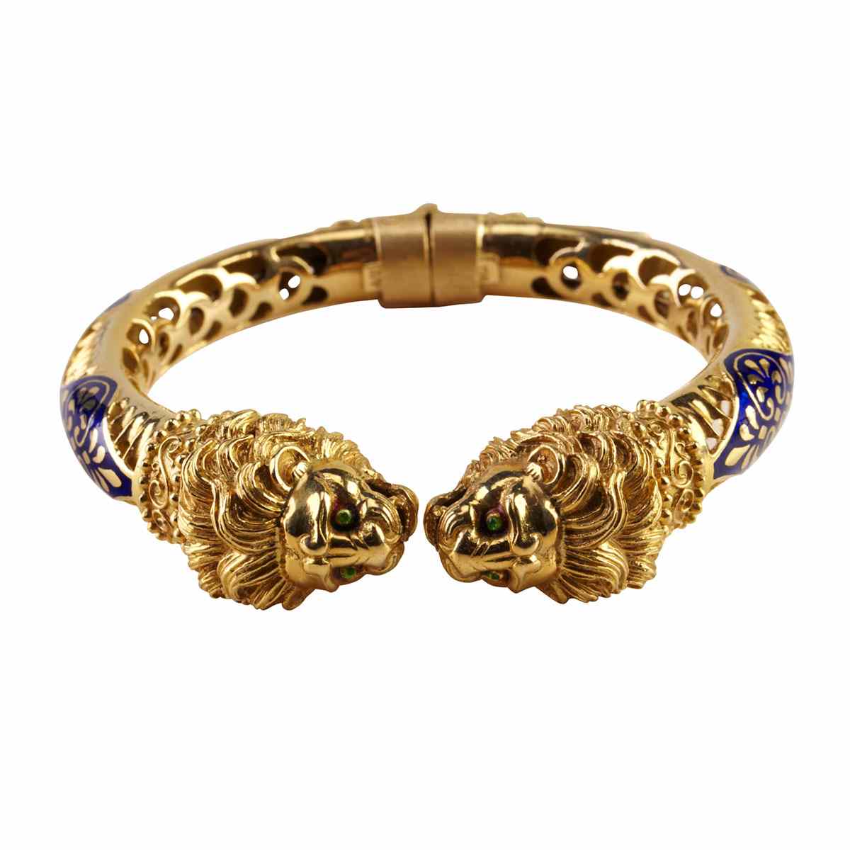 Appraisal: k Yellow Gold Spring Hinged Bangle decorated with blue enamel