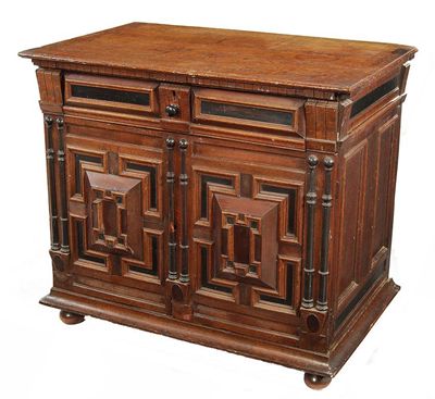 Appraisal: A late th century oak and fruitwood joined enclosed chest