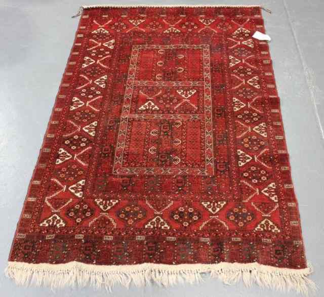 Appraisal: Turkomen or Bokhara Scatter Carpet From a Larchmont NY home