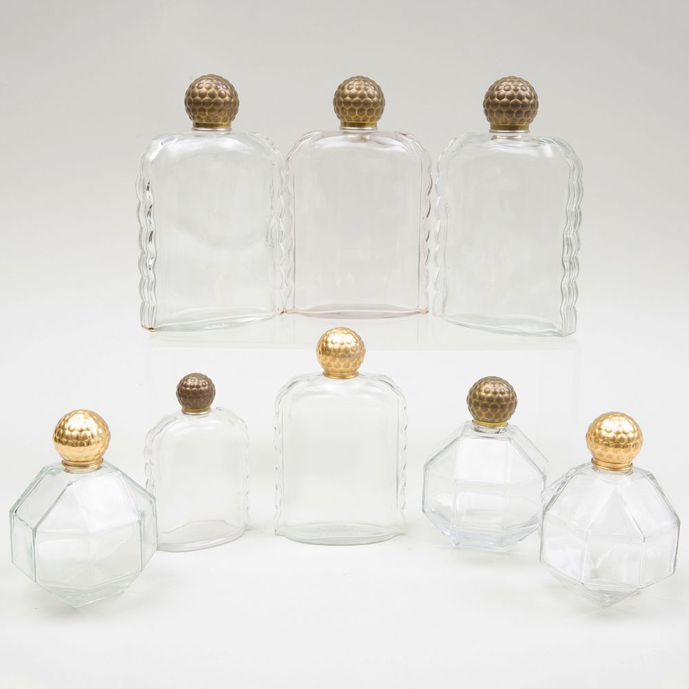 Appraisal: Group of Eight French Gilt-Metal-Mounted Glass Apothecary Bottles Each stamped