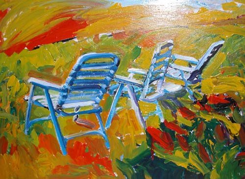 Appraisal: Beach Chairs Martha's Vineyard Acrylic on Canvas Christopher Tom x