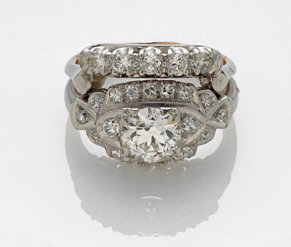 Appraisal: An art deco diamond ring together with a diamond ring