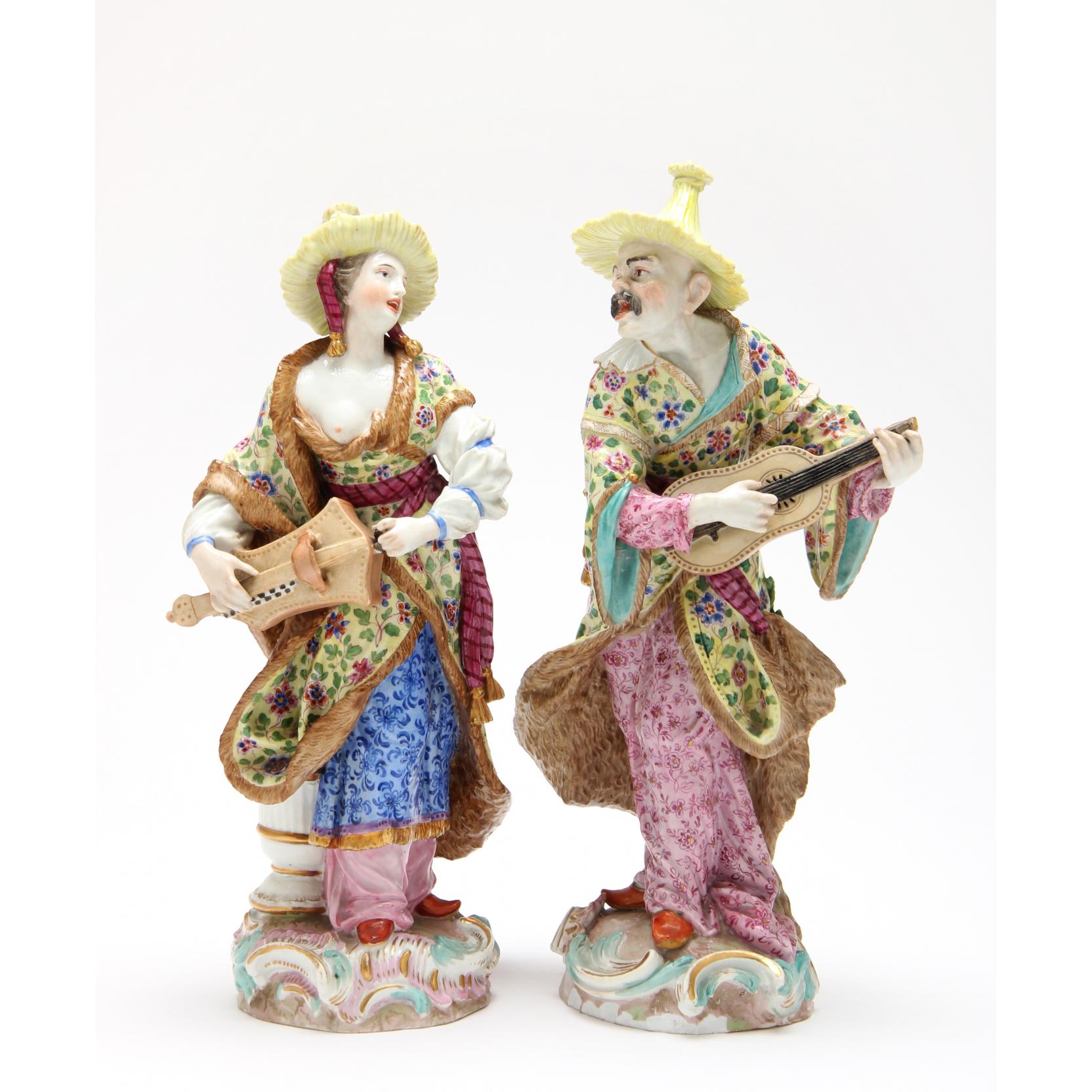 Appraisal: A Pair of Meissen Malabar Musician Figurines late th century