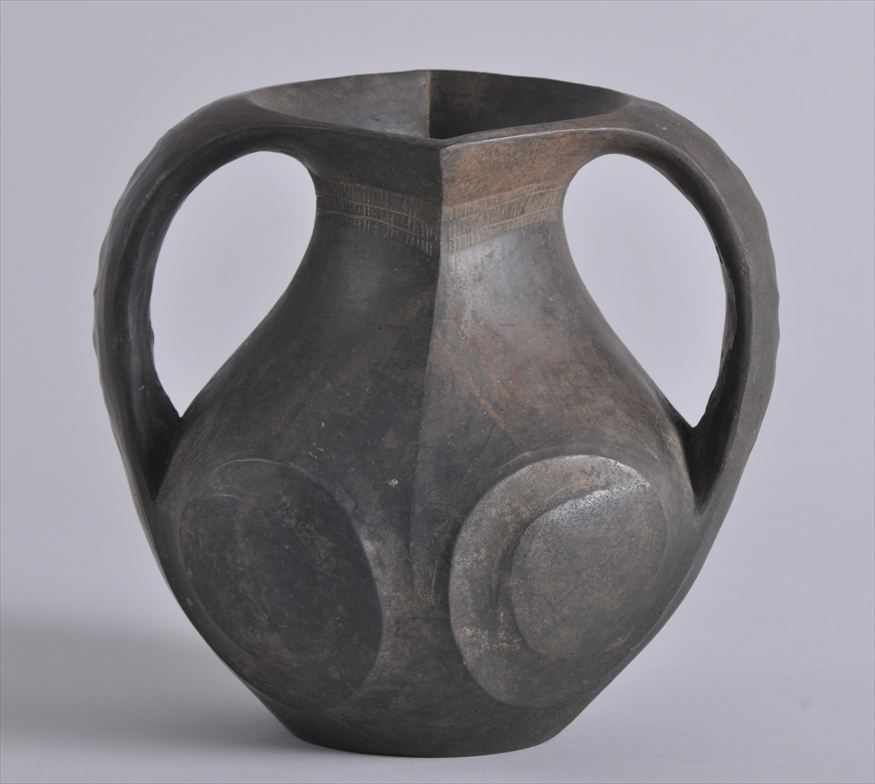 Appraisal: SMALL SICHUAN BLACK POTTERY AMPHORA JAR Of gray pottery and