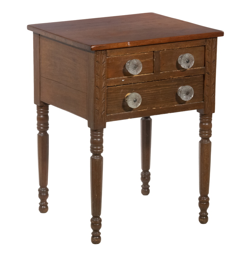 Appraisal: FEDERAL PERIOD THREE DRAWER WORKSTAND Cherry Top and leaf carved