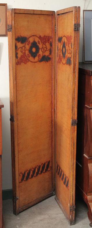 Appraisal: PAINT DECORATED SCREEN Double sided four part screen with a