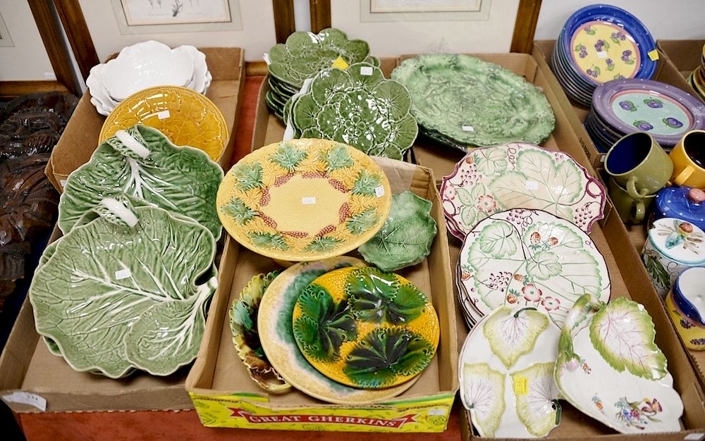 Appraisal: Six tray lots of Majolica including set of twelve leaf