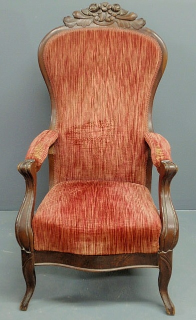 Appraisal: Victorian walnut open armchair c h x w x d