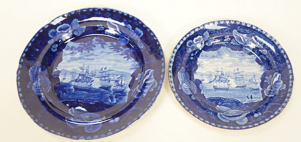 Appraisal: Two Historical Blue Staffordshire Plates both Commodore Macdonough's Victory plates