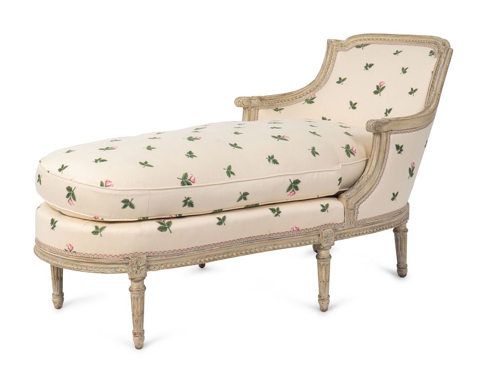 Appraisal: A Louis XVI Style Grey-Painted Chaise Longue Height x length