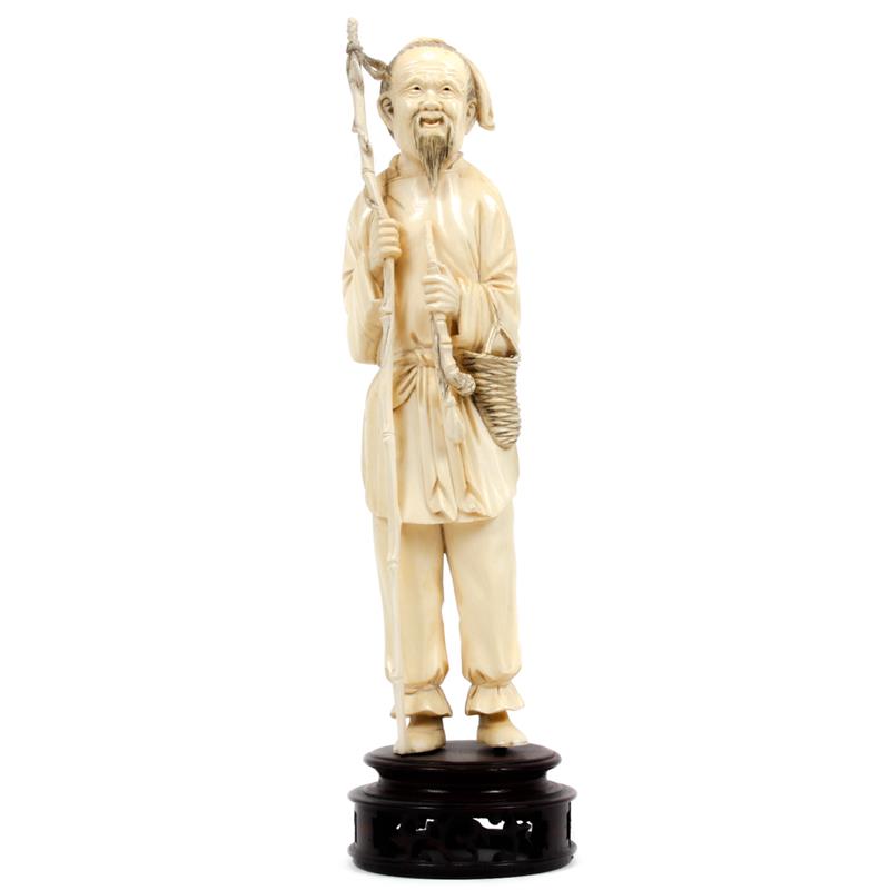 Appraisal: Large Chinese carved ivory figure of old man with fishing