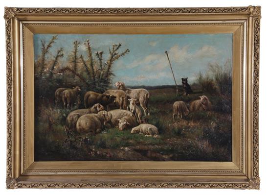 Appraisal: Henri de Beul Belgian - GUARDING THE FLOCK oil on