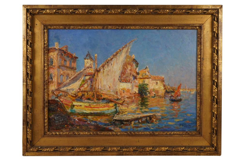 Appraisal: JULIAN GAGLIARDINI - BOATS IN HARBOR oil on canvas on