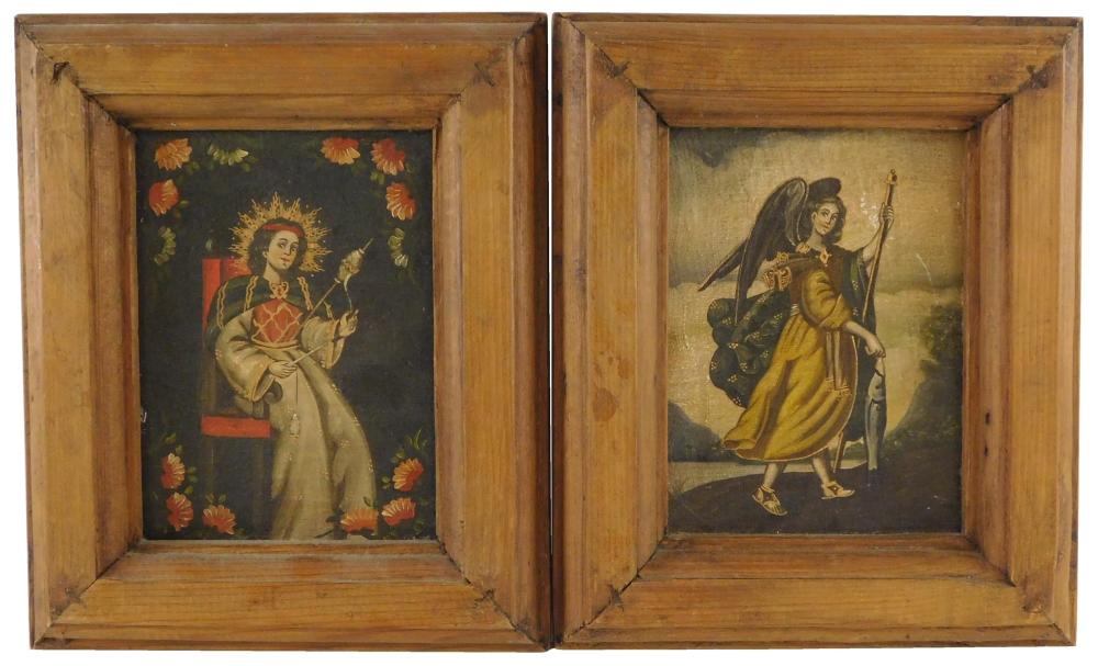 Appraisal: Two continental paintings of Saints oil on canvas one depicts