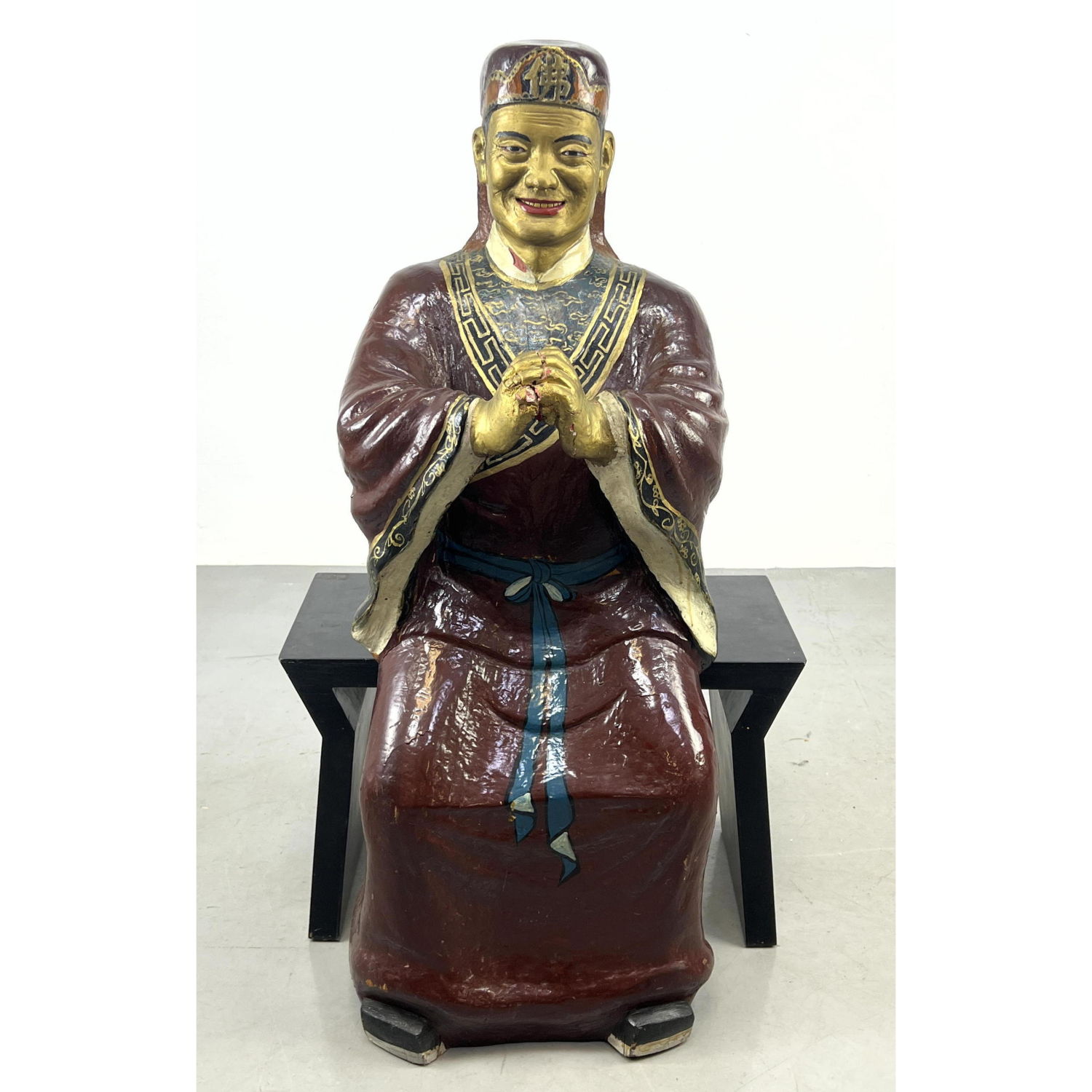 Appraisal: Large Carved Wood Polychrome Painted Asian Praying Figure Seated Statue