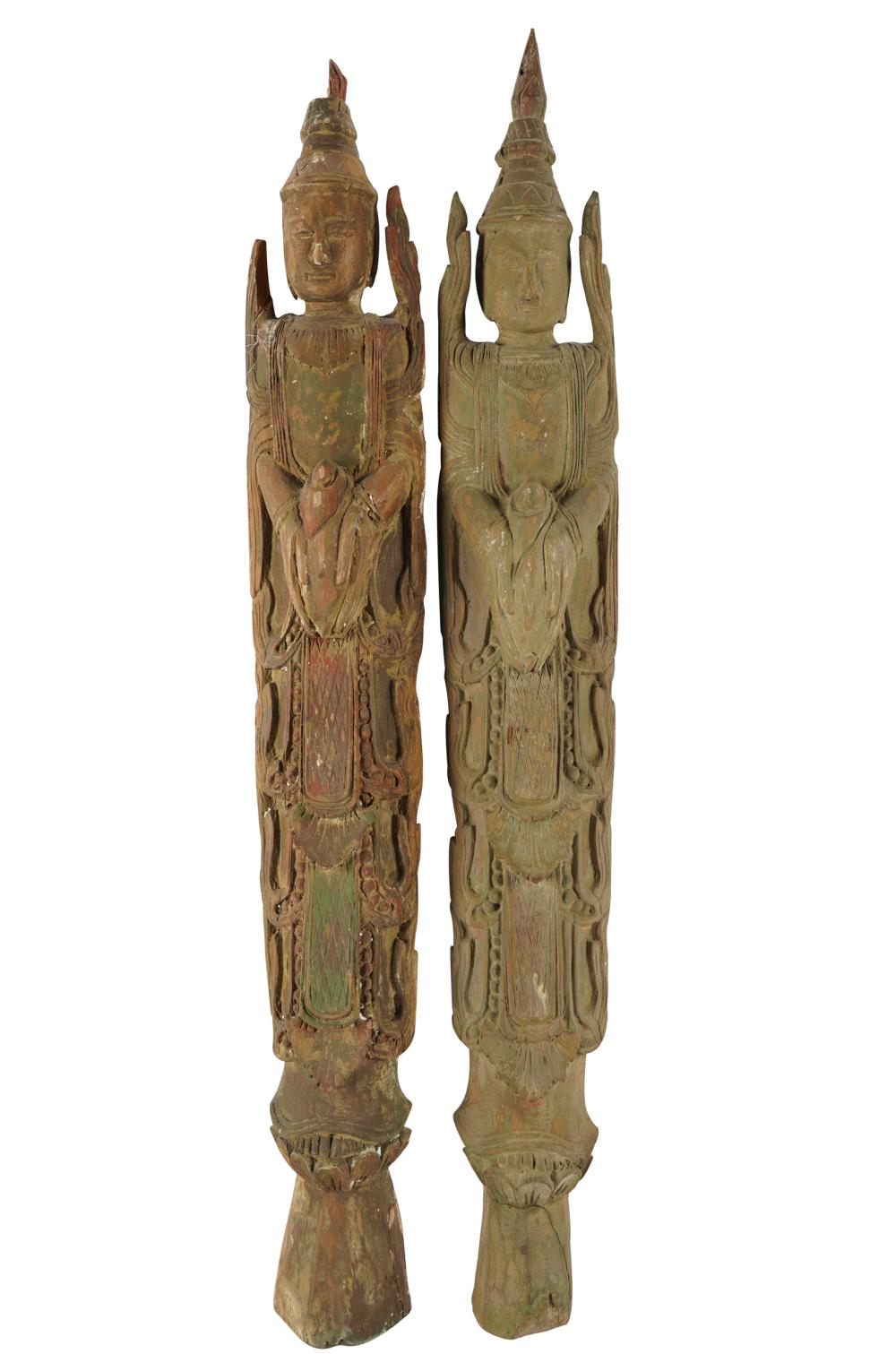 Appraisal: PAIR OF THAI BUDDHA WOOD CARVINGSwith traces of paint each