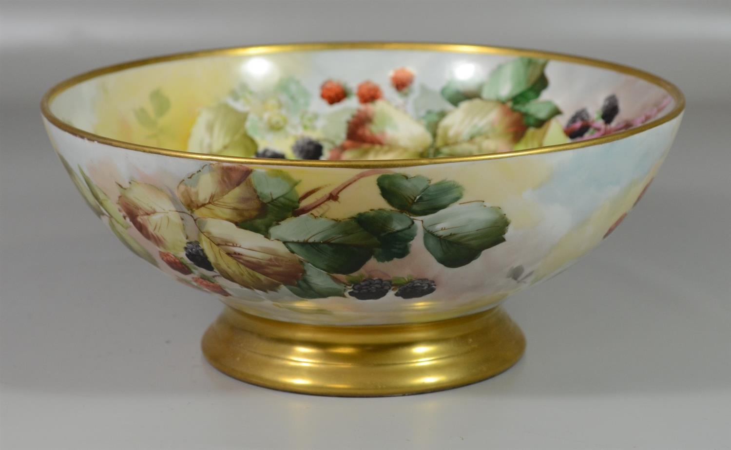 Appraisal: T V Limoges porcelain punchbowl with hand painted berry design