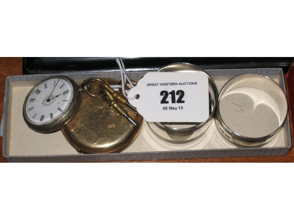 Appraisal: Lot comprising fob and pocket watches two silver napkin rings