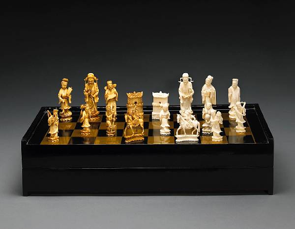 Appraisal: A tinted ivory chess set Mid th Century One set