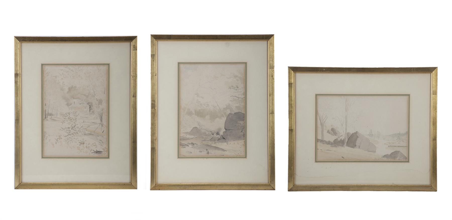 Appraisal: THREE LANDSCAPES ATTRIBUTED TO JAMES MADISON ALDEN AMERICAN - Watercolor