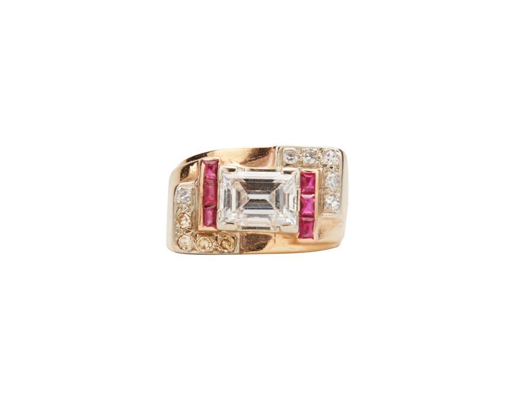 Appraisal: K Gold Diamond and Ruby Ring the Retro ring centering