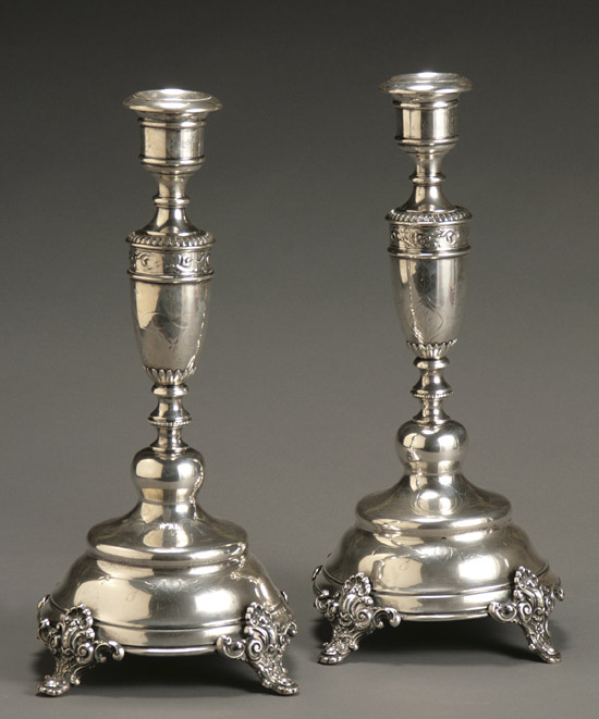 Appraisal: Pair of Austrian Rococo Style Silver Candlesticks Late th-Early th