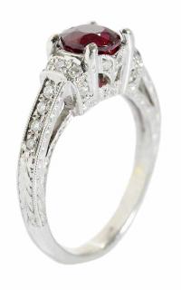 Appraisal: Platinum Diamond and Ruby Ring with hand engraved accents center