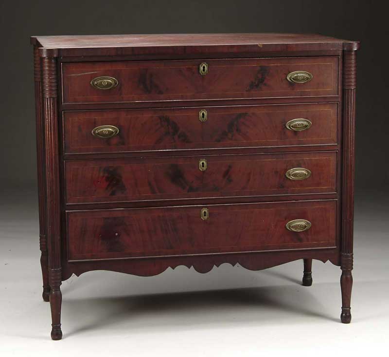 Appraisal: FINE INLAID SHERATON FOUR DRAWER CHEST North Shore Massachusetts chest