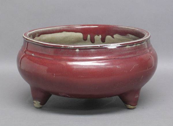 Appraisal: A flamb glazed porcelain censer Late Qing dynasty Of compressed