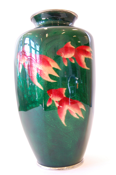 Appraisal: ANDO GINBARI CLOISONNE VASE GOLDFISH MOTIFS