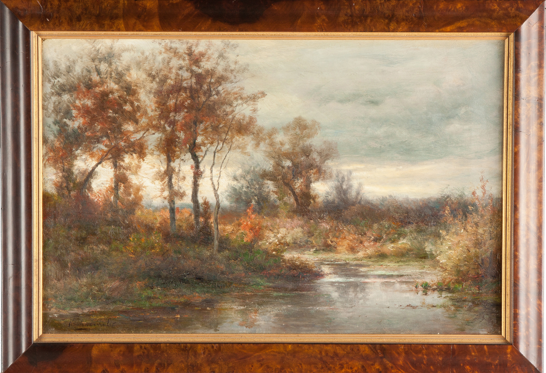 Appraisal: th cent Autumn lake scene Sgn Lower right illeg Oil