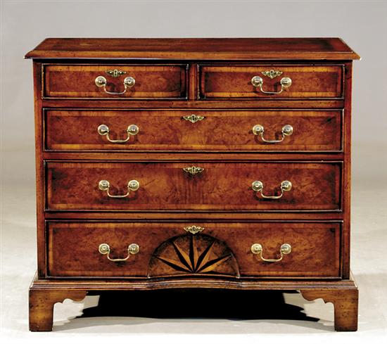 Appraisal: George II style inlaid burl walnut chest of drawers rectangular