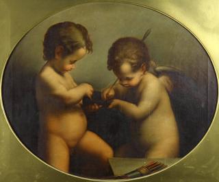 Appraisal: Painting Two Cherubs with Arrow Italian School th century Two