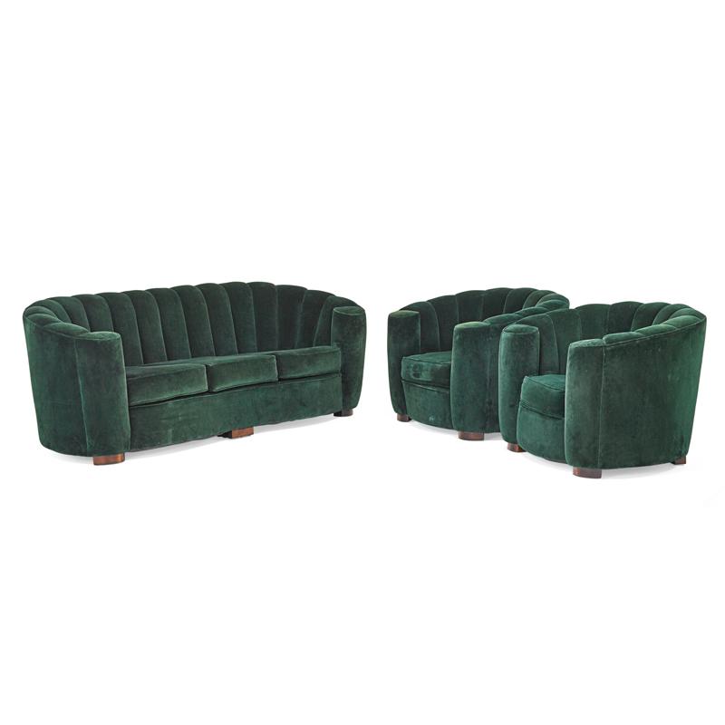 Appraisal: ART DECO PARLOR SUITE Three Each with green velvet upholstery