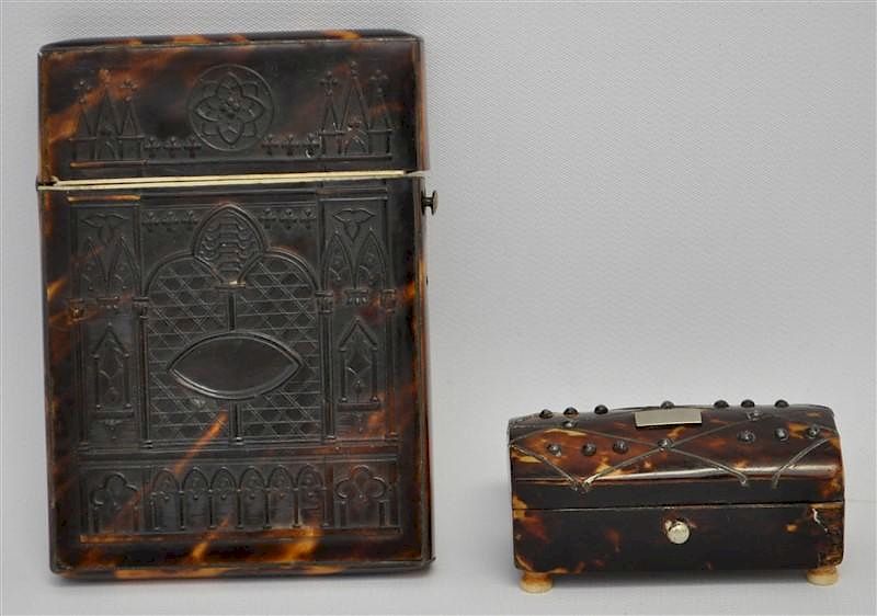 Appraisal: PC th c TORTOISE SHELL IVORY CALLING CARD GOTHIC BOX