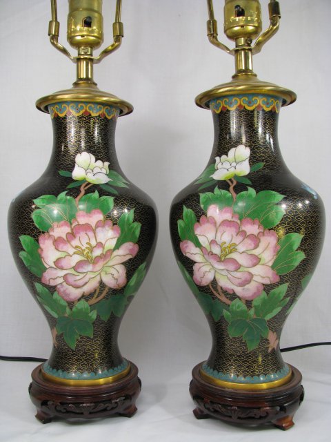 Appraisal: Pair of mid th century Chinese cloisonne lamps with floral