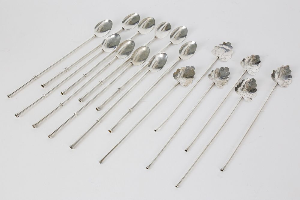 Appraisal: Sterling Silver Iced Tea Straws Set of Sterling Bamboo Form