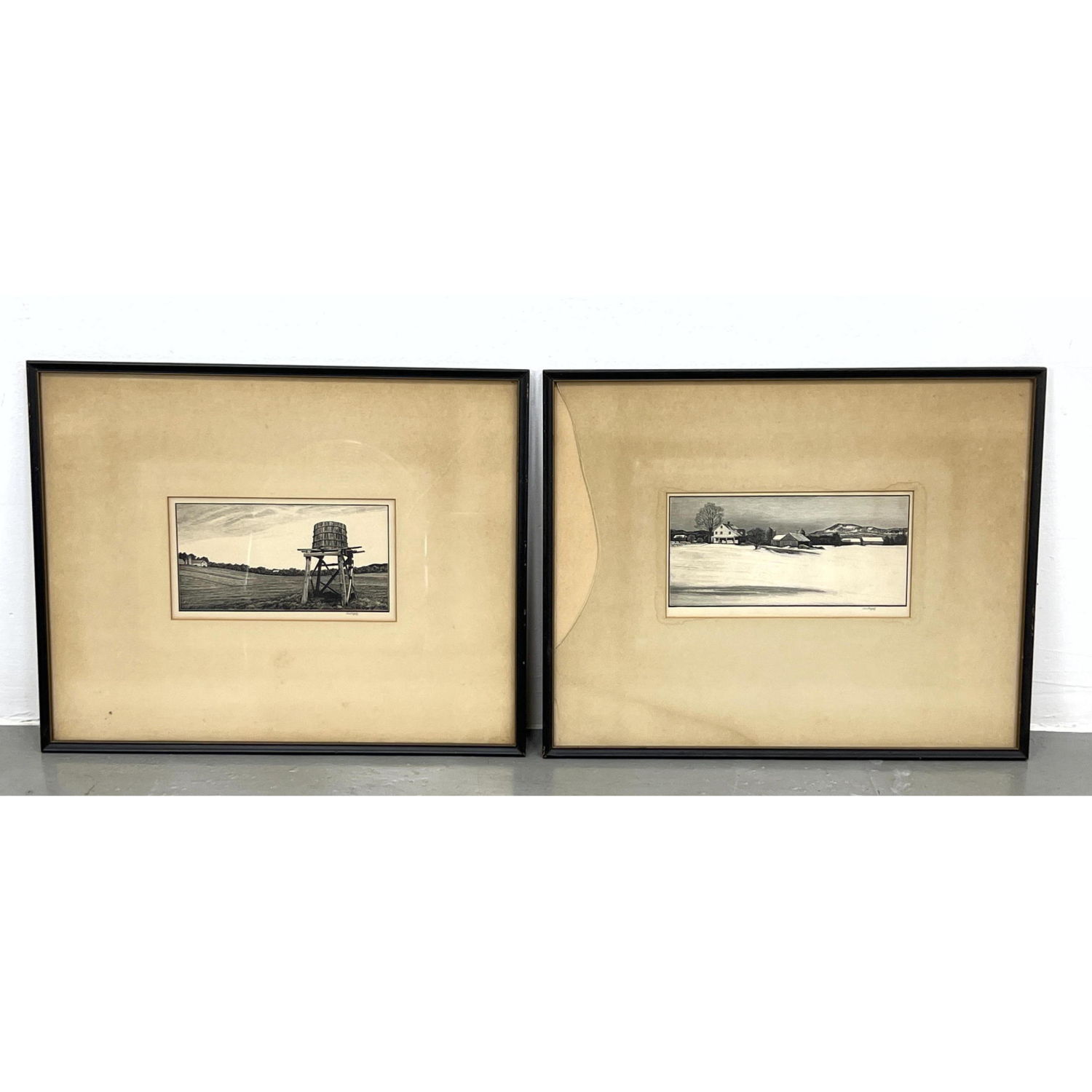 Appraisal: Pair Asa Cheffetz Signed Wood engraving Prints Dimensions H inches