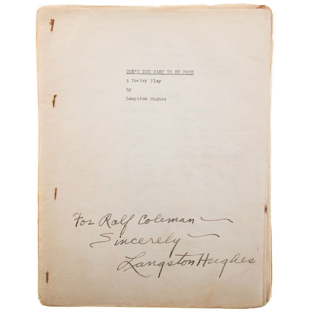 Appraisal: Original Inscribed Script Langston Hughes Langston Hughes - poet playwright