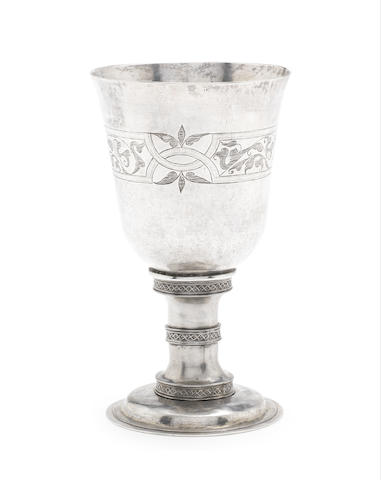 Appraisal: A th century white metal communion cup unmarked circa The