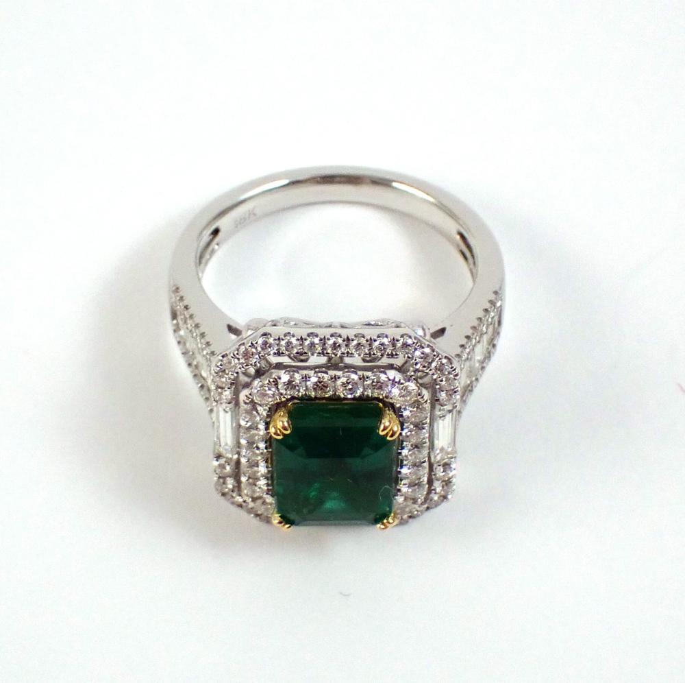 Appraisal: EMERALD DIAMOND AND EIGHTEEN KARAT GOLD RING WITH GIA EMERALD