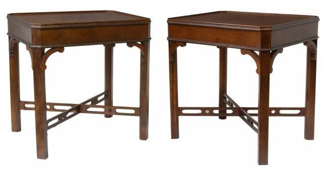 Appraisal: pair English Chippendale style mahogany side tables mid th c